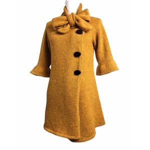 Tibi Mustard Yellow Bow Collar Knit Coatigan